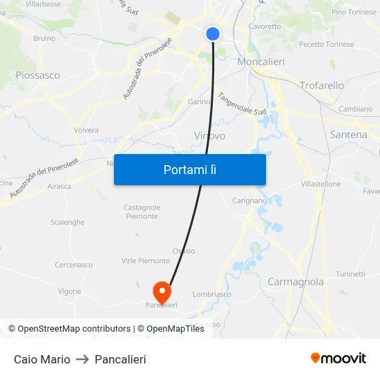 Caio Mario to Pancalieri map