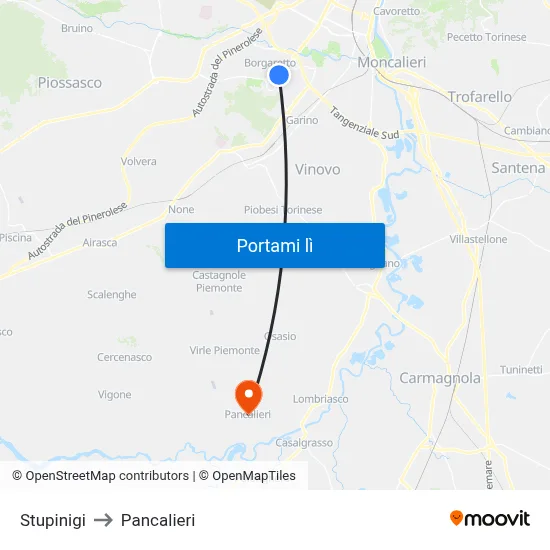 Stupinigi to Pancalieri map