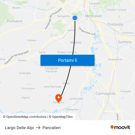 Largo Delle Alpi to Pancalieri map