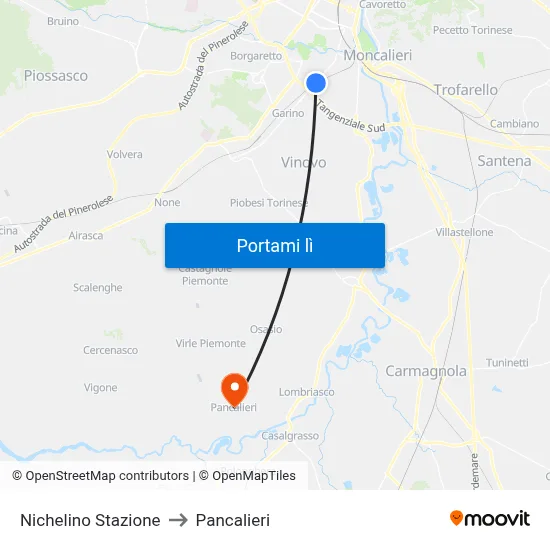 Nichelino Stazione to Pancalieri map