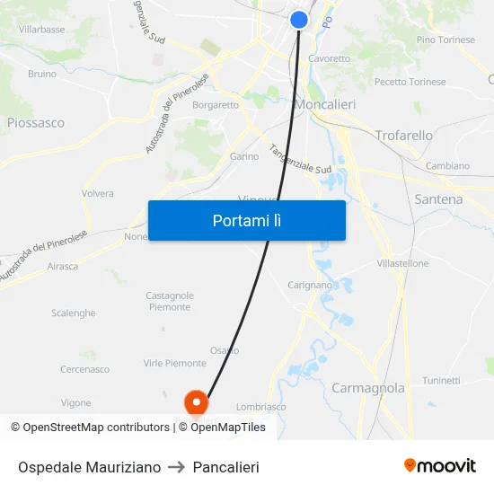 Ospedale Mauriziano to Pancalieri map