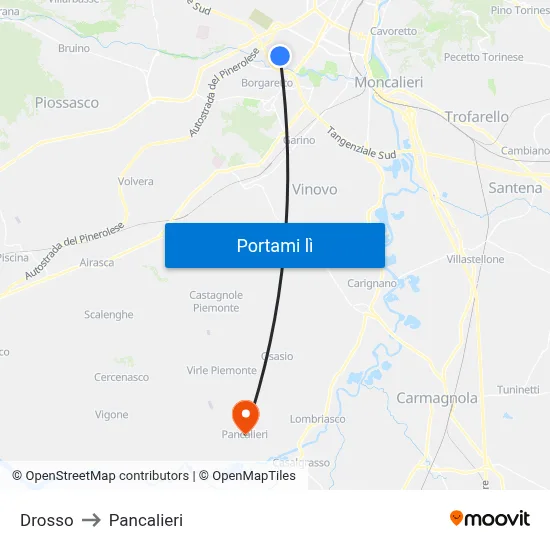 Drosso to Pancalieri map