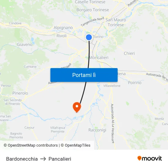 Bardonecchia to Pancalieri map