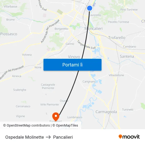 Ospedale Molinette to Pancalieri map