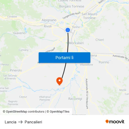 Lancia to Pancalieri map