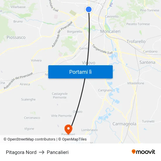 Pitagora Nord to Pancalieri map