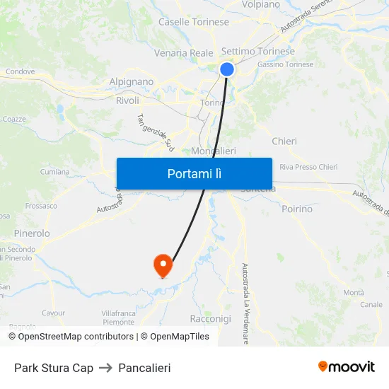Park Stura Cap to Pancalieri map