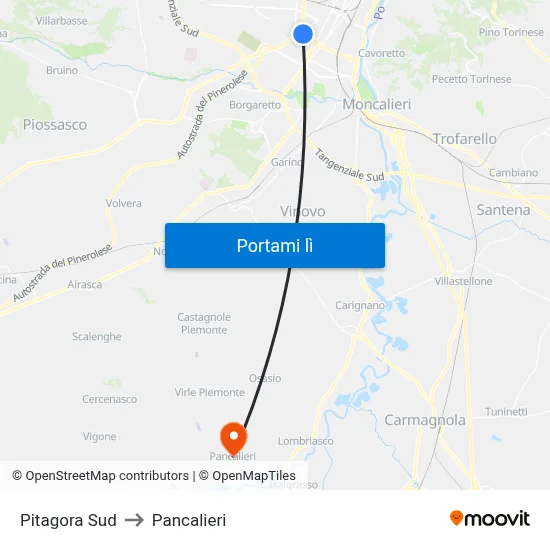 Pitagora Sud to Pancalieri map