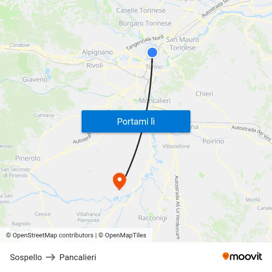 Sospello to Pancalieri map