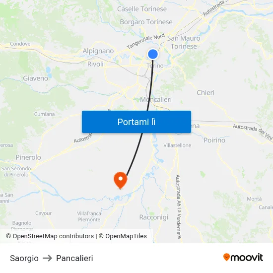 Saorgio to Pancalieri map