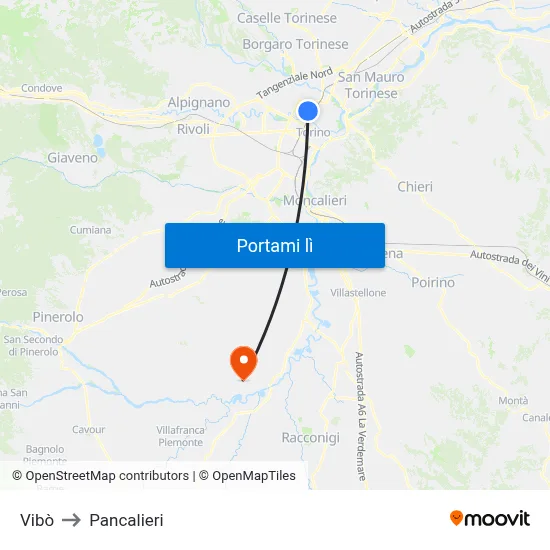 Vibò to Pancalieri map