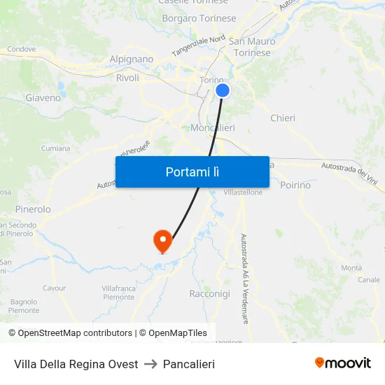 Villa Della Regina Ovest to Pancalieri map