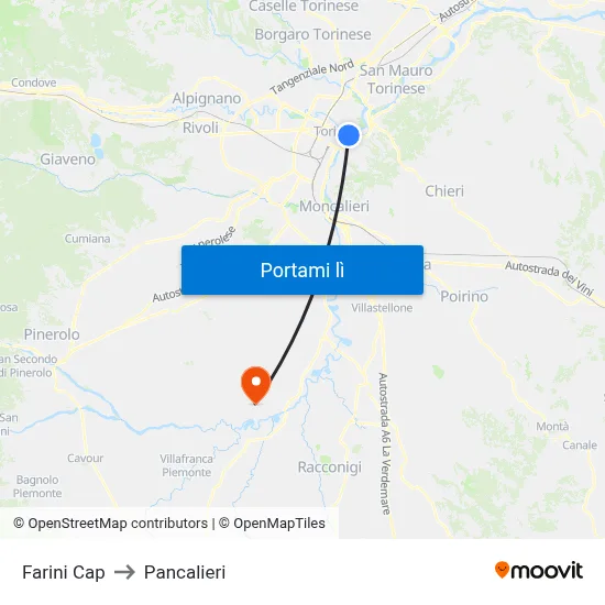 Farini Cap to Pancalieri map