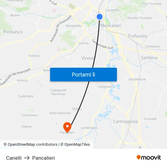 Canelli to Pancalieri map