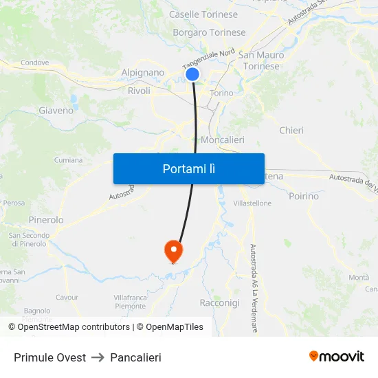 Primule Ovest to Pancalieri map