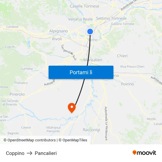 Coppino to Pancalieri map