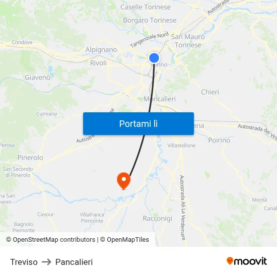 Treviso to Pancalieri map