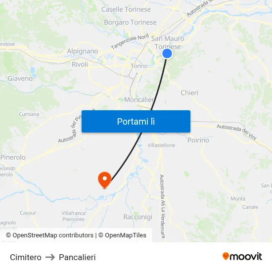 Cimitero to Pancalieri map