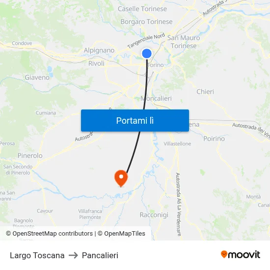 Largo Toscana to Pancalieri map