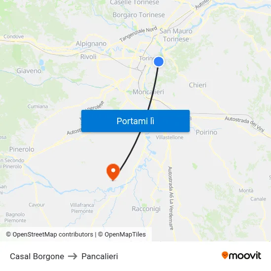 Casal Borgone to Pancalieri map