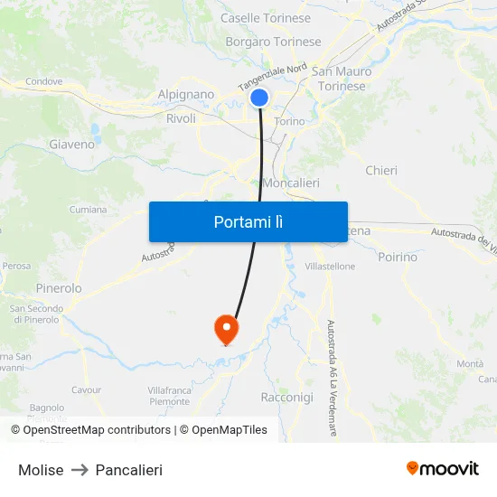 Molise to Pancalieri map