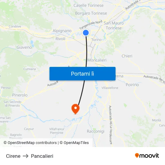 Cirene to Pancalieri map