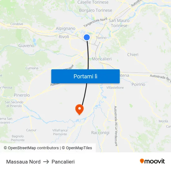 Massaua Nord to Pancalieri map