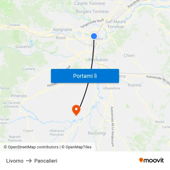 Livorno to Pancalieri map