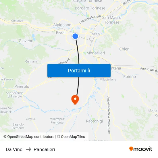 Da Vinci to Pancalieri map