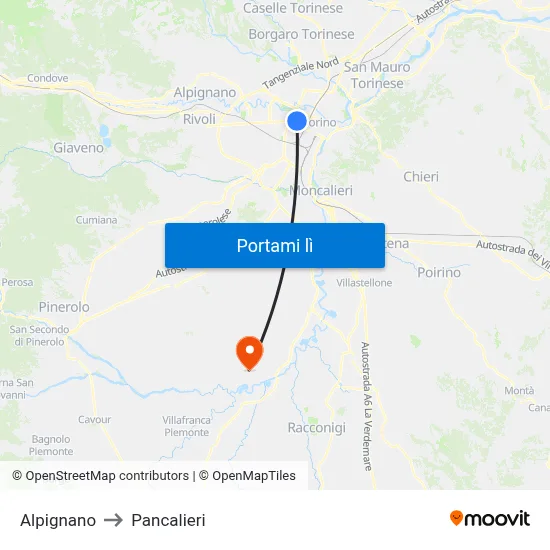 Alpignano to Pancalieri map