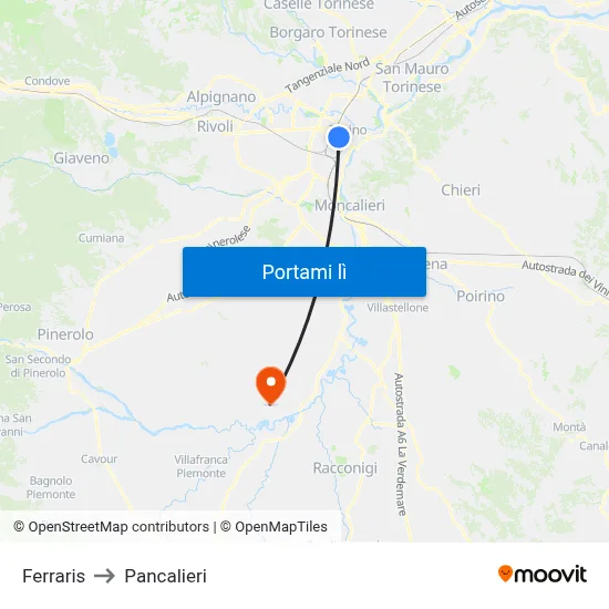 Ferraris to Pancalieri map