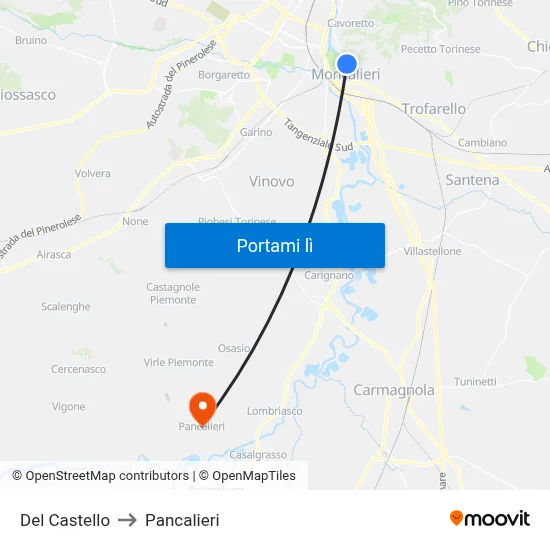 Del Castello to Pancalieri map