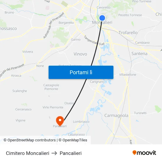 Cimitero Moncalieri to Pancalieri map
