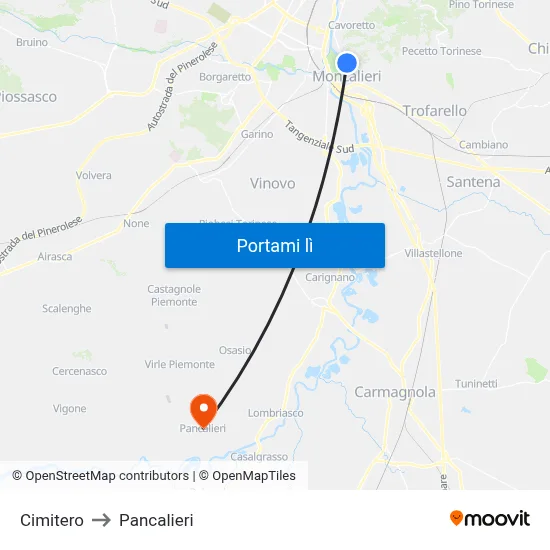 Cimitero to Pancalieri map