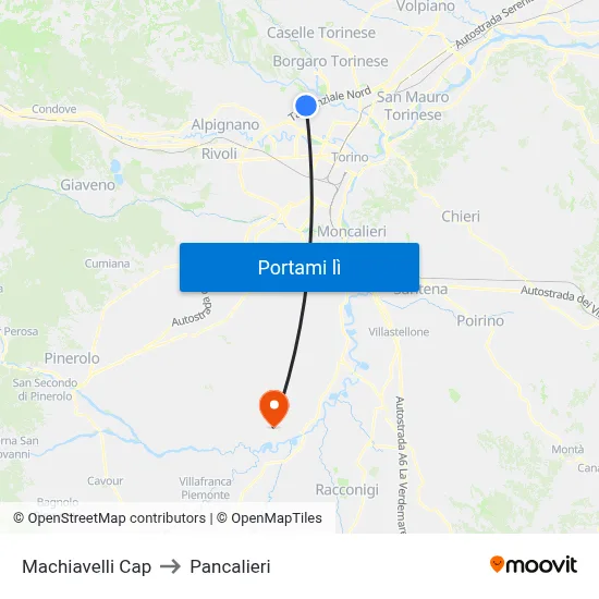 Machiavelli Cap to Pancalieri map