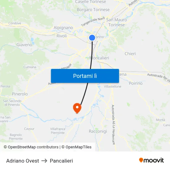 Adriano Ovest to Pancalieri map