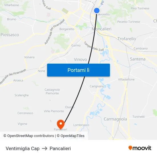 Ventimiglia Cap to Pancalieri map