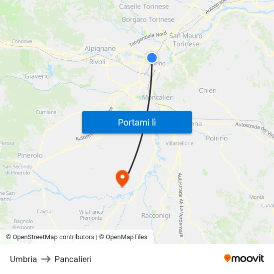 Umbria to Pancalieri map