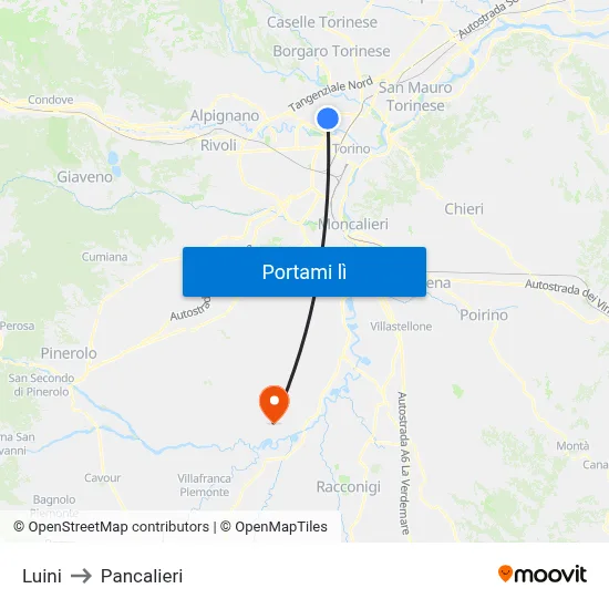Luini to Pancalieri map