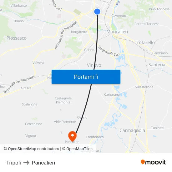 Tripoli to Pancalieri map