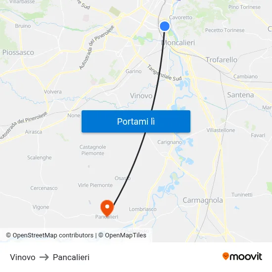 Vinovo to Pancalieri map