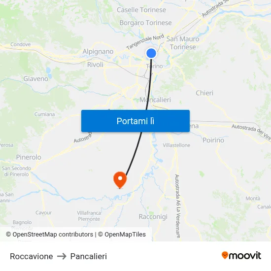 Roccavione to Pancalieri map