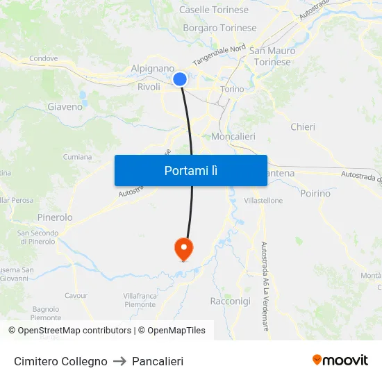Cimitero Collegno to Pancalieri map