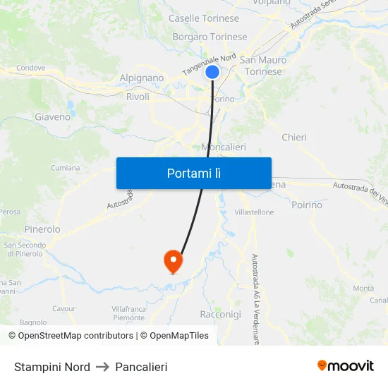Stampini Nord to Pancalieri map