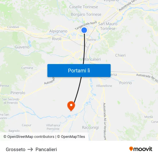 Grosseto to Pancalieri map