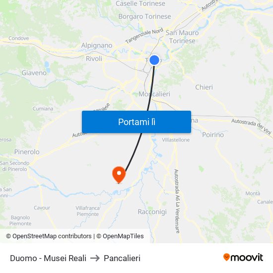 Duomo - Musei Reali to Pancalieri map