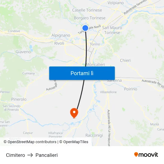Cimitero to Pancalieri map