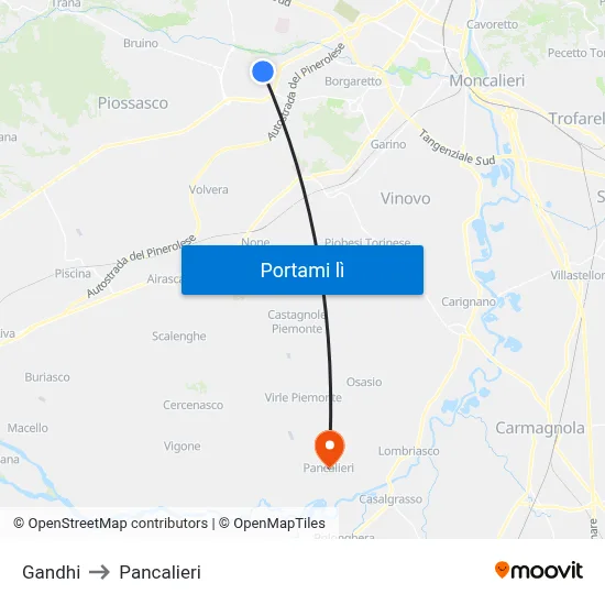 Gandhi to Pancalieri map