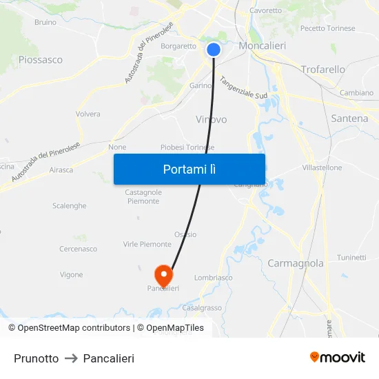 Prunotto to Pancalieri map