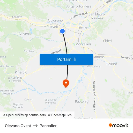Olevano Ovest to Pancalieri map